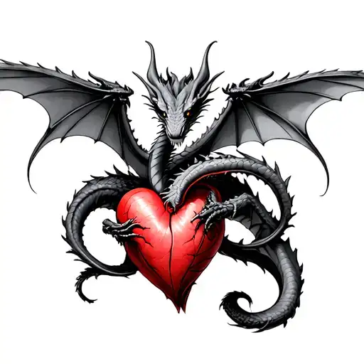 Flying Dragons With Intertwined Tails Eating Human Heart