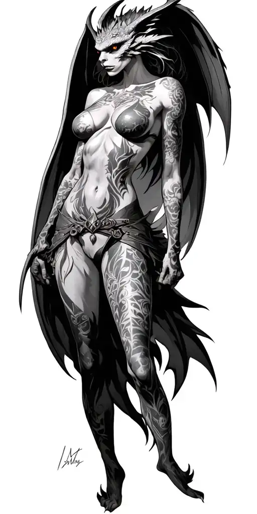 Female Gargoyle Warrior With Her