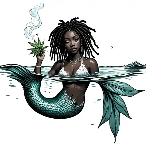 Full Body African Mermaid With Dreadlocks Smoking Weed In Water