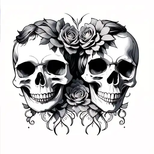 Skull Couple Tattoo Design Featuring