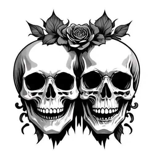 Skull Couple Tattoo Design Featuring