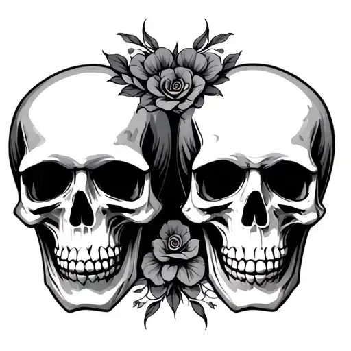 Skull Couple Tattoo Design Featuring