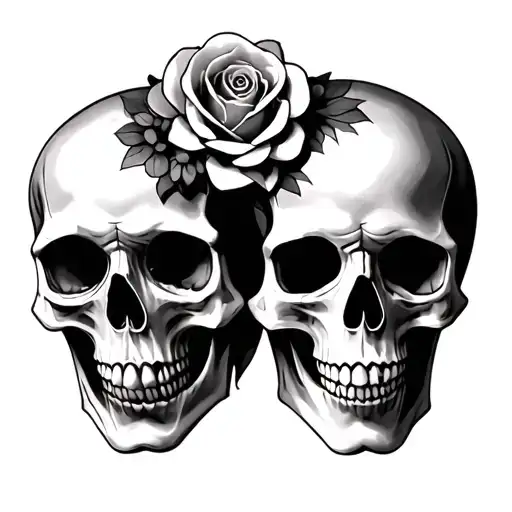 Skull Couple Tattoo Design Featuring