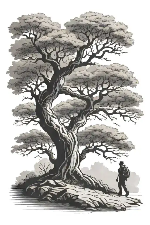 Man Walking Up To Tree