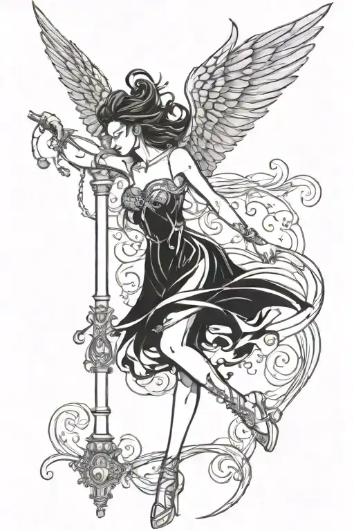Create A Sketch Of A Sexy Girl With Wings Dancing On A Pole