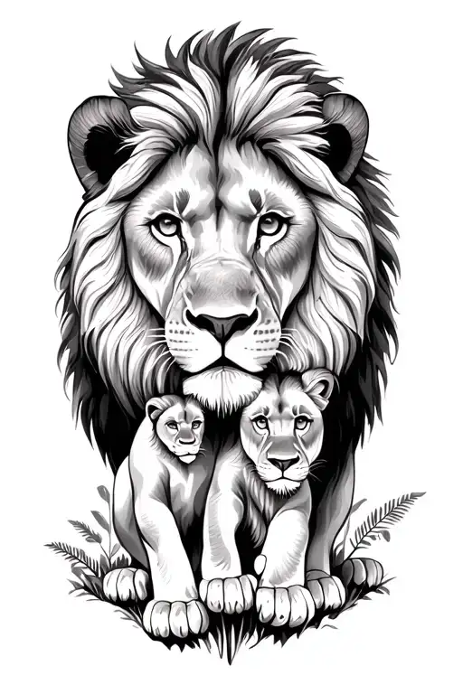 Nature Background Lion With Emphasis On Family