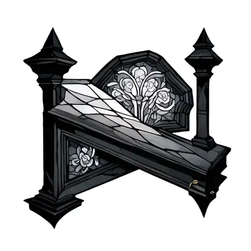 Stained Glass Window With Coffin Adorned