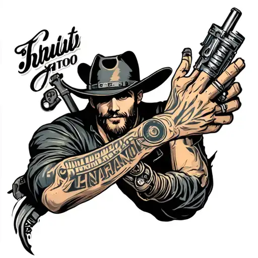 Mechanic Cowboy Half Sleeve Tattoo Featuring