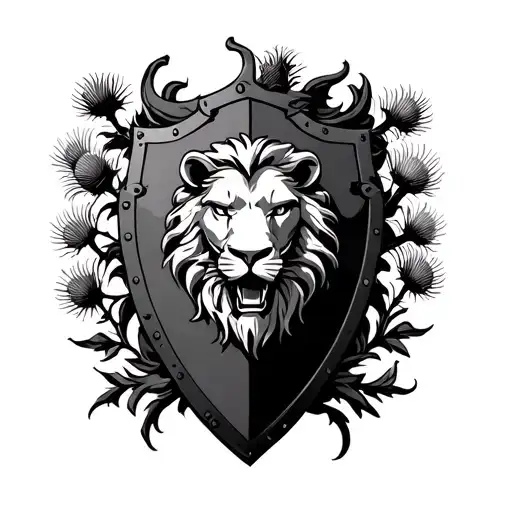 Rampant Lion Shield With Thistles Incorporated