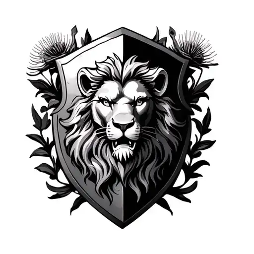 Rampant Lion Shield With Thistles Incorporated