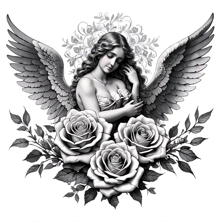Mom Memorial Large Back Piece Roses Angels