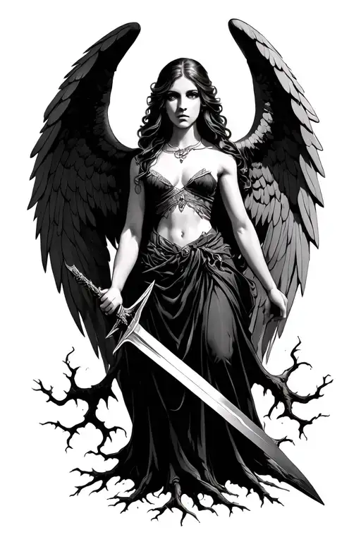 Poison Tree With Cool Angel Holding A Sword