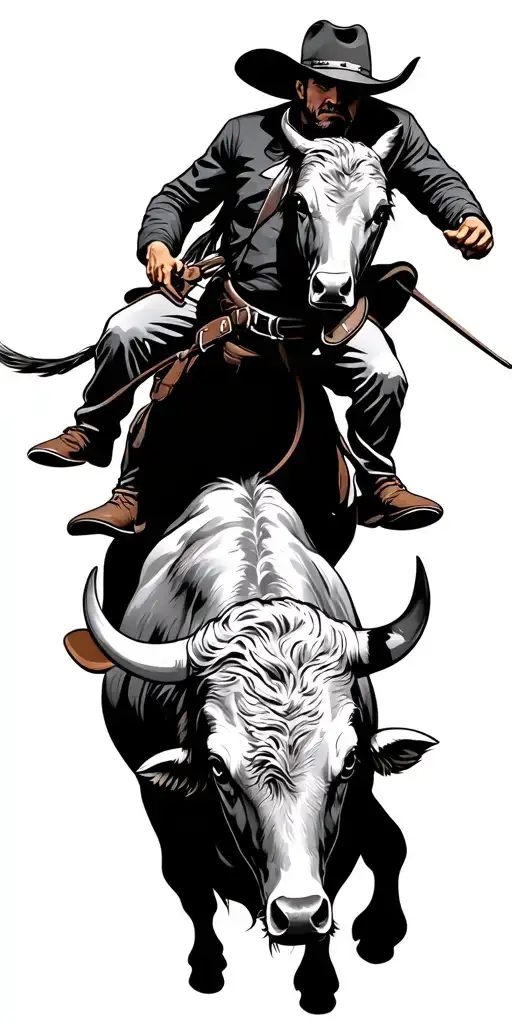 Cowboy Riding Bull Charging