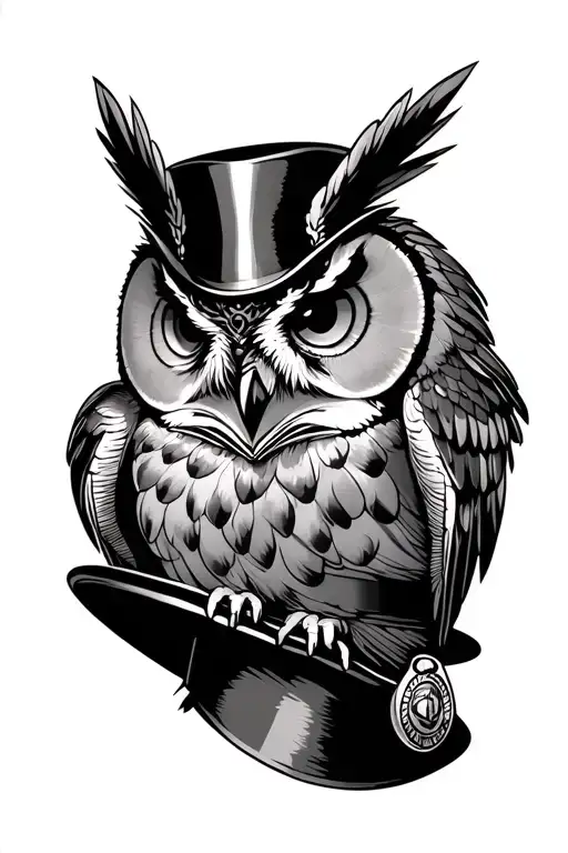 African Warrior Owl Perched On Top Hat And Monocle