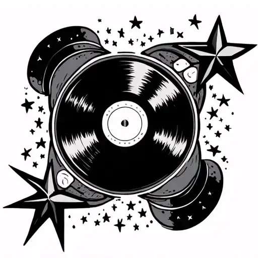 Vinyl Rercord And Stars Surrounding