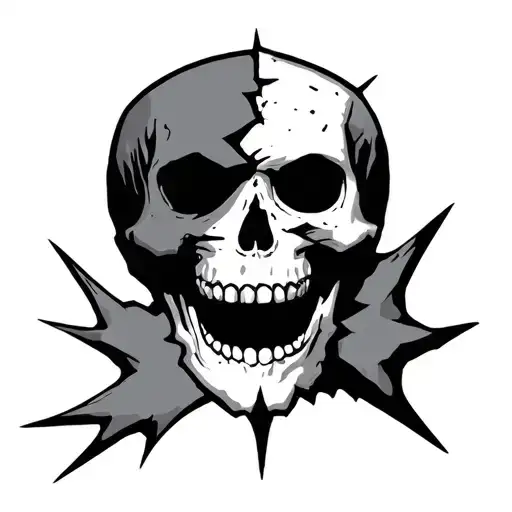 Semi Omni Mask Broken With A Skull Behind The Mask Showing Half Of Its Face