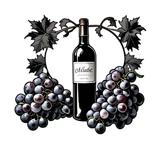 Wine Bottle With Grapes Surrounded