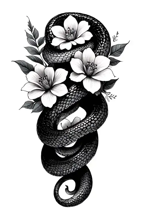 Snake With Flowers Wrapped Around Leg