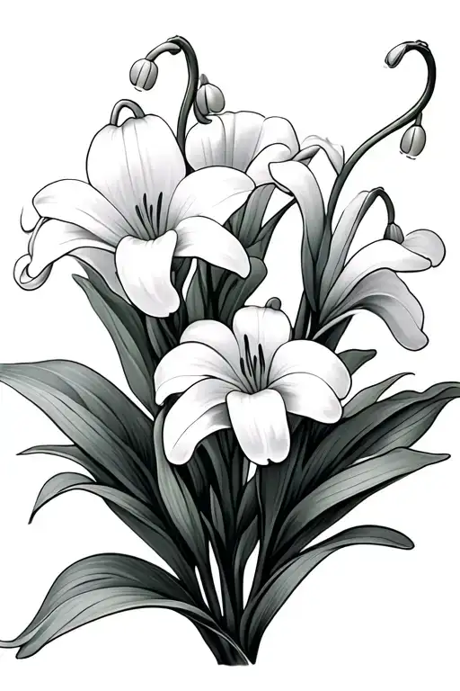 Lily Of Valley Flower Small Fine Line 4 Blossoms