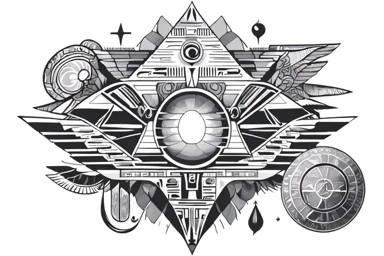 A Mysterious Tattoo Design Incorporating Egyptian Hieroglyphics And Cosmic Elements