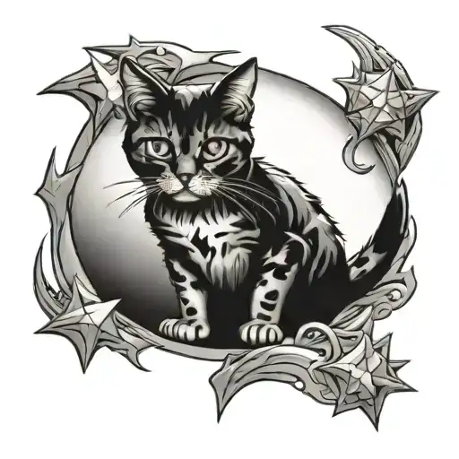 Tattoo Of A Cat Inside A Exploding Star