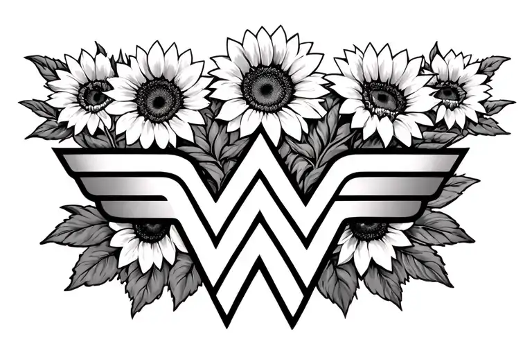 Wonder Woman Logo And Sunflowers