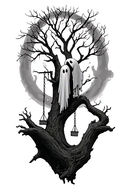 Ghost And Swing Set Of Tree Branch