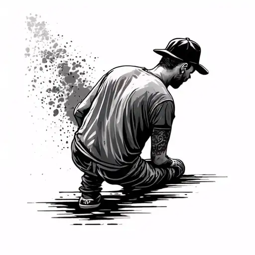 Guy Doing Graffiti On Freeway Interstate Usa