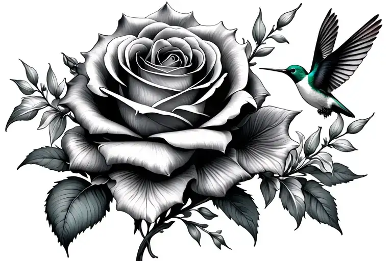 Rose And Gladiolus With Hummingbird Hovering