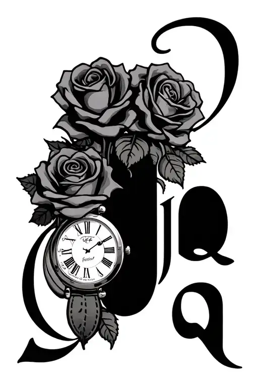 Clock Type Watch With Roses And The Letters J And Q