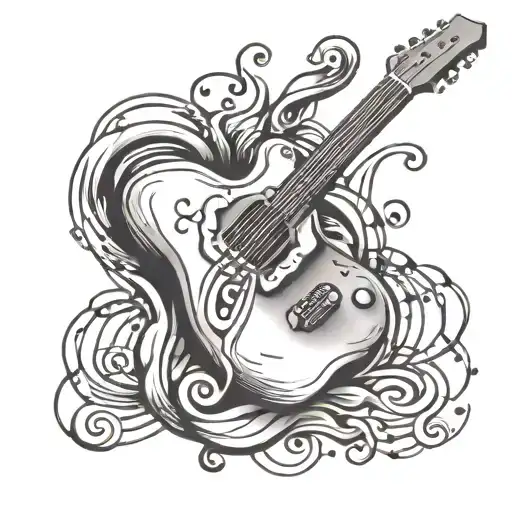 Play Pause Button Music Notes Intertwined With Guitar