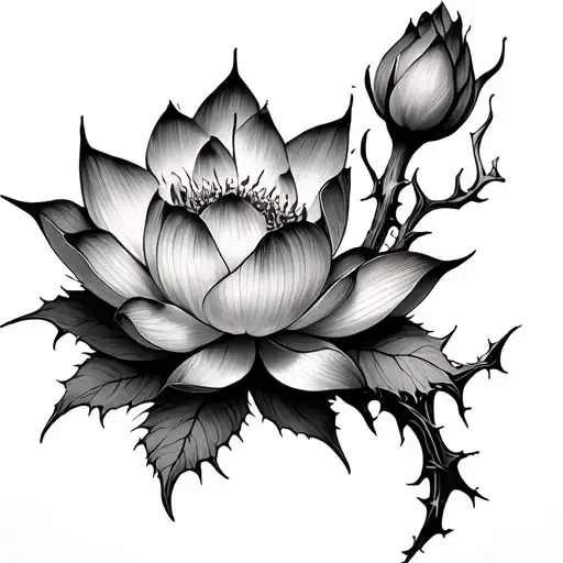 Spine Tattoos With Thorns At Bottom And Lotus Floeers Blooming Towards Top