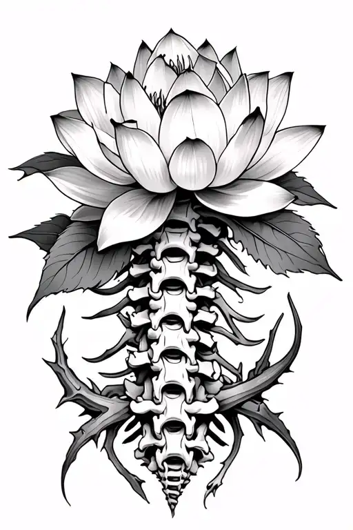 Spine Tattoos With Thorns At Bottom And Lotus Floeers Blooming Towards Top Really Long For Spine