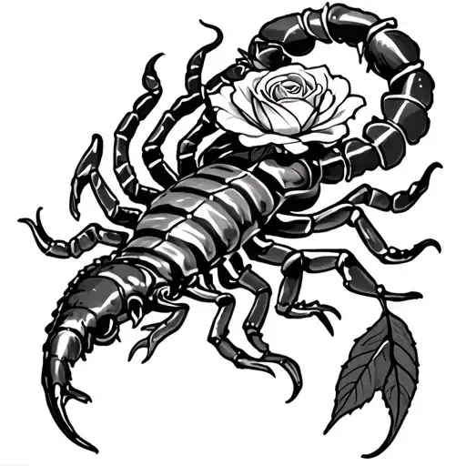 Scorpion Tattoo With Rose Flower