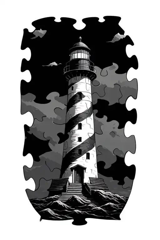 Lighthouse Autism Puzzle Pieces Featuring Intricate Patterns
