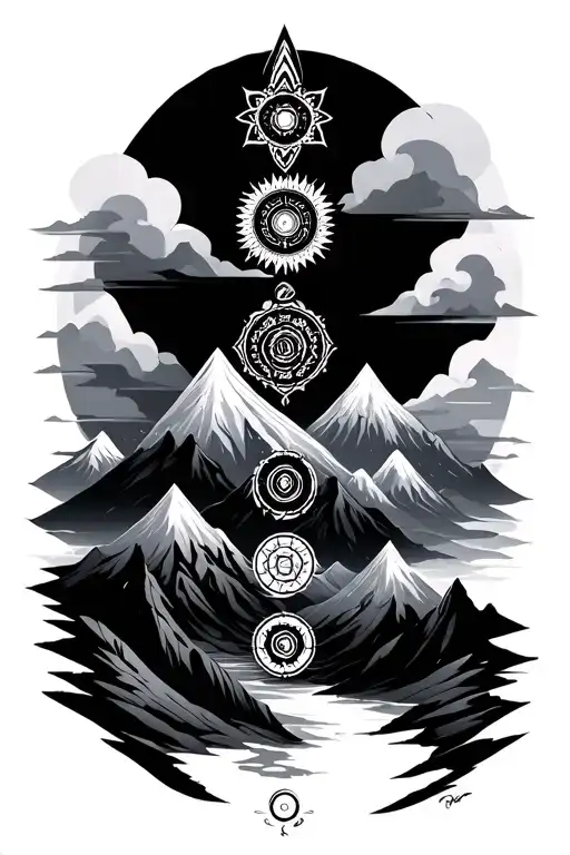 Chakra Symbols Fusion With Mountains