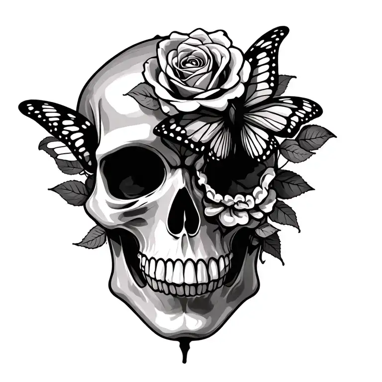 Skull Butterfly And Roses