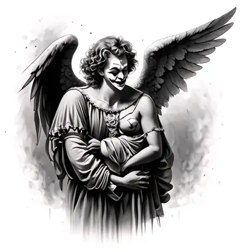 Angel W Blurred With Female Clown Next To It On A Man's Forearm