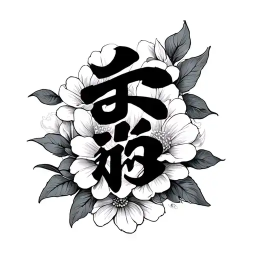 The Word Money In Japanese Mixed With A Flower Design