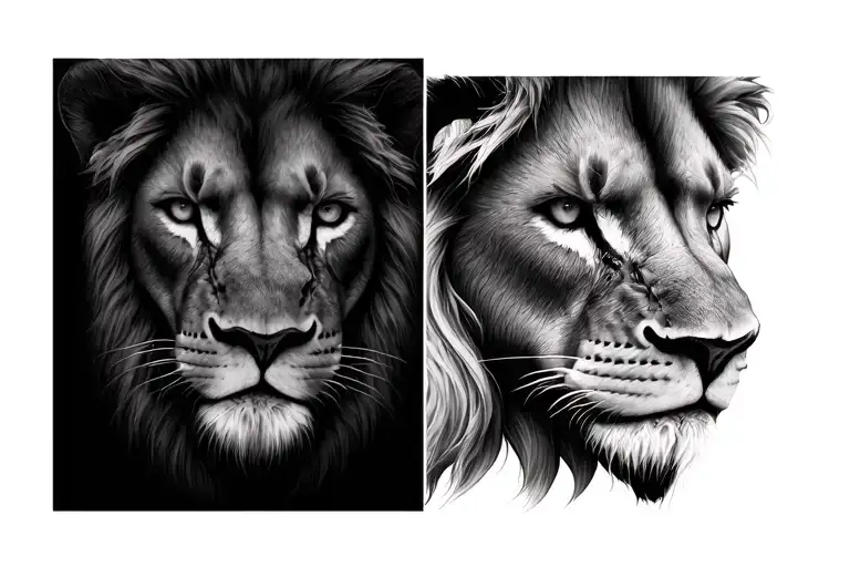 Half Lion Face Half Human Face