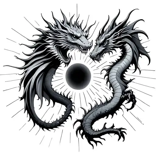 2 Dragons With Sun Shining In The Middle