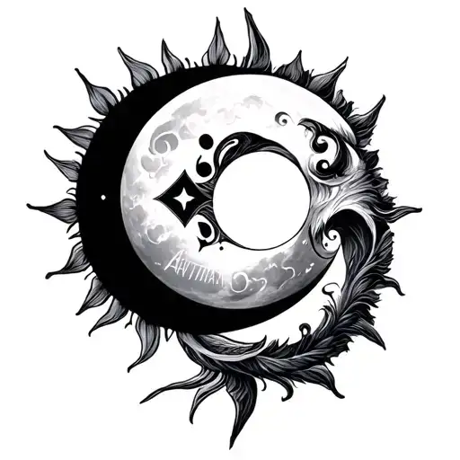 Sun And Moon With Sanskrit Word Sarvyam Anityam