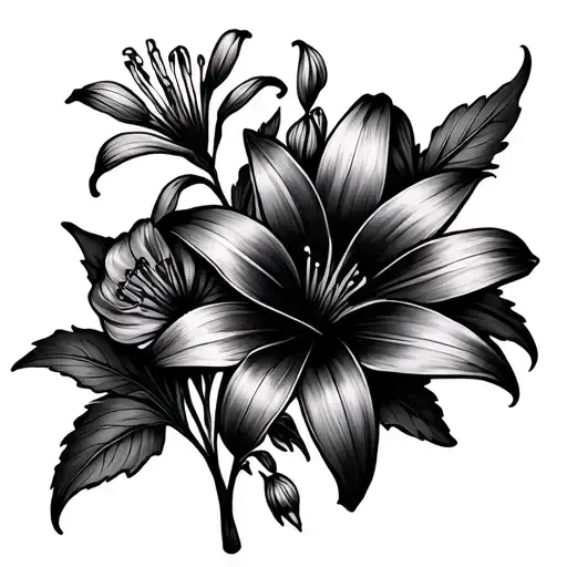 Small Fine Line Tattoo Of A Violet And A Lily In A Bouquet