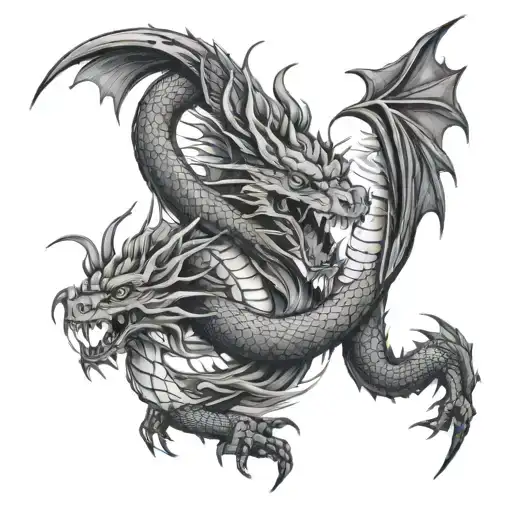 Upside Down Two Dragon Watter And Fire Element