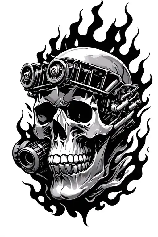 V8 Engine Coming Out Of Burning Skull