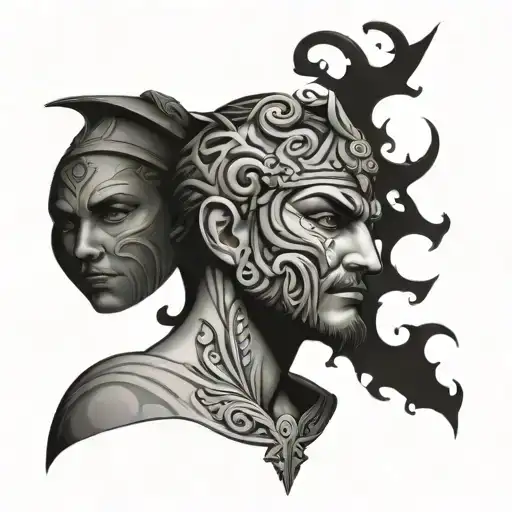 Half Of Poseidons Face Next To A Greek Pilar