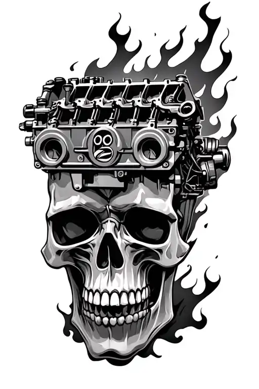 V8 Engine Block Coming Out Of Burning Skull