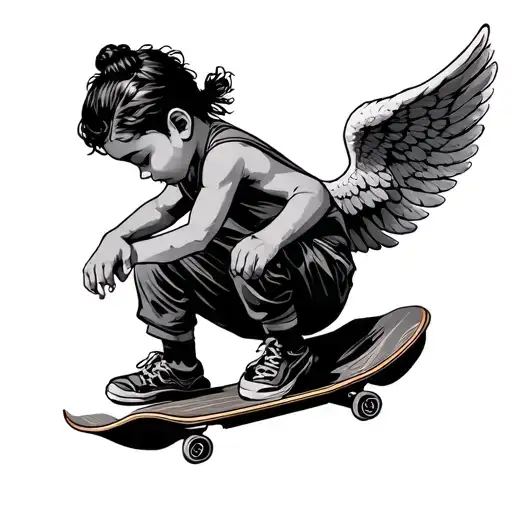Boy With Manbun Skateboarding Angel