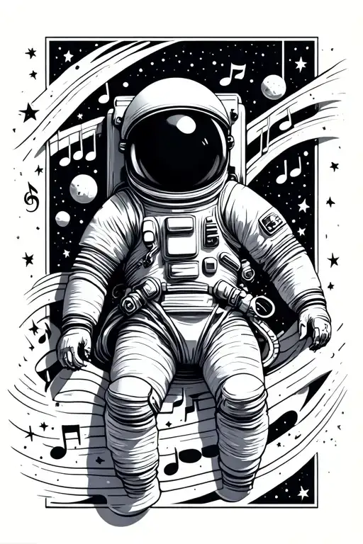 Astronaut Floating In Space Surrounded By Stars And Music Notes