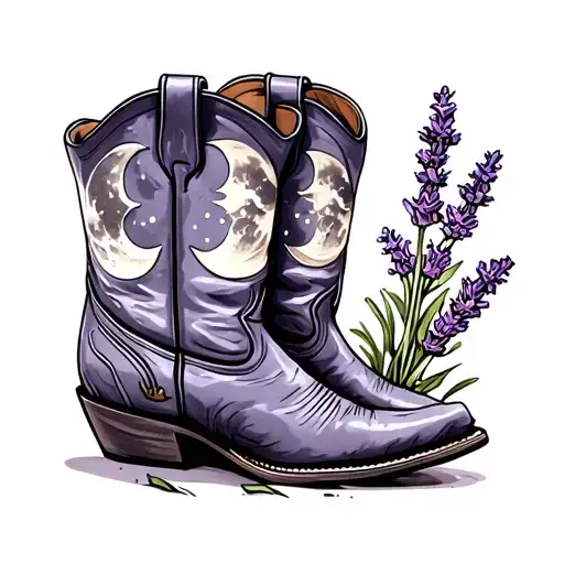 Cowboy Boot With Moon And Lavender